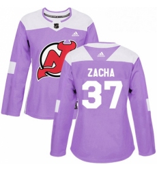 Womens Adidas New Jersey Devils 37 Pavel Zacha Authentic Purple Fights Cancer Practice NHL Jersey 