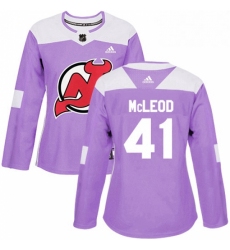 Womens Adidas New Jersey Devils 41 Michael McLeod Authentic Purple Fights Cancer Practice NHL Jersey 