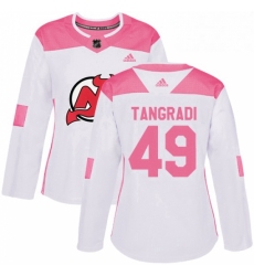 Womens Adidas New Jersey Devils 49 Eric Tangradi Authentic White Pink Fashion NHL Jersey 