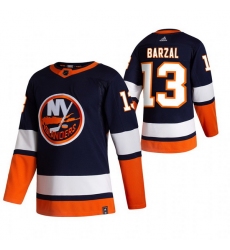 Men New York Islanders 13 Mathew Barzal Navy Blue Adidas 2020 21 Reverse Retro Alternate NHL Jersey