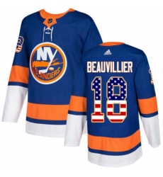 Mens Adidas New York Islanders 18 Anthony Beauvillier Authentic Royal Blue USA Flag Fashion NHL Jersey 