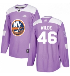 Mens Adidas New York Islanders 46 Bode Wilde Authentic Purple Fights Cancer Practice NHL Jersey 