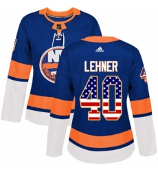 Womens Adidas New York Islanders 40 Robin Lehner Authentic Royal Blue USA Flag Fashion NHL Jersey 