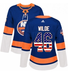 Womens Adidas New York Islanders 46 Bode Wilde Authentic Royal Blue USA Flag Fashion NHL Jersey 