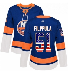 Womens Adidas New York Islanders 51 Valtteri Filppula Authentic Royal Blue USA Flag Fashion NHL Jersey 