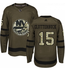 Youth Adidas New York Islanders 15 Cal Clutterbuck Authentic Green Salute to Service NHL Jersey 