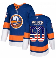 Youth Adidas New York Islanders 50 Adam Pelech Authentic Royal Blue USA Flag Fashion NHL Jersey 
