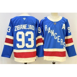 Men New York Rangers 93 Mika Zibanejad Blue With A Patch Stitched Hockey Jersey