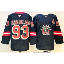 Men New York Rangers 93 Mika Zibanejad Navy With A Patch 2024 25 Away Stitched Hockey Jersey