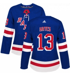 Womens Adidas New York Rangers 13 Kevin Hayes Authentic Royal Blue Home NHL Jersey 
