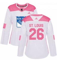 Womens Adidas New York Rangers 26 Martin St Louis Authentic WhitePink Fashion NHL Jersey 