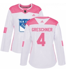 Womens Adidas New York Rangers 4 Ron Greschner Authentic WhitePink Fashion NHL Jersey 