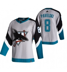 Men San Jose Sharks 8 Joe Pavelski Grey Adidas 2020 21 Reverse Retro Alternate NHL Jersey