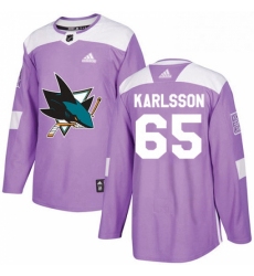 Mens Adidas San Jose Sharks 65 Erik Karlsson Authentic Purple Fights Cancer Practice NHL Jersey 