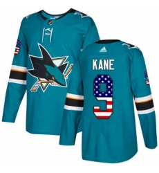 Mens Adidas San Jose Sharks 9 Evander Kane Authentic Teal Green USA Flag Fashion NHL Jersey 