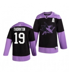 Sharks 19 Joe Thornton Black Purple Hockey Fights Cancer Adidas Jersey