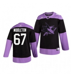 Sharks 67 Jacob Middleton Black Purple Hockey Fights Cancer Adidas Jersey