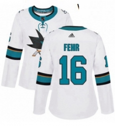 Womens Adidas San Jose Sharks 16 Eric Fehr Authentic White Away NHL Jerse