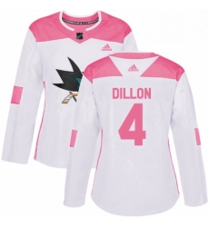 Womens Adidas San Jose Sharks 4 Brenden Dillon Authentic WhitePink Fashion NHL Jersey 