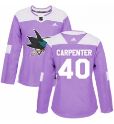 Womens Adidas San Jose Sharks 40 Ryan Carpenter Authentic Purple Fights Cancer Practice NHL Jersey 