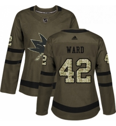 Womens Adidas San Jose Sharks 42 Joel Ward Authentic Green Salute to Service NHL Jersey 