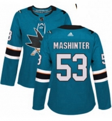 Womens Adidas San Jose Sharks 53 Brandon Mashinter Authentic Teal Green Home NHL Jersey 