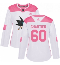 Womens Adidas San Jose Sharks 60 Rourke Chartier Authentic WhitePink Fashion NHL Jersey 