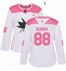 Womens Adidas San Jose Sharks 88 Brent Burns Authentic WhitePink Fashion NHL Jersey 