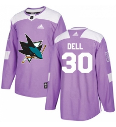 Youth Adidas San Jose Sharks 30 Aaron Dell Authentic Purple Fights Cancer Practice NHL Jersey 