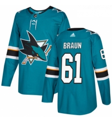 Youth Adidas San Jose Sharks 61 Justin Braun Premier Teal Green Home NHL Jersey 