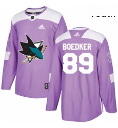 Youth Adidas San Jose Sharks 89 Mikkel Boedker Authentic Purple Fights Cancer Practice NHL Jersey 