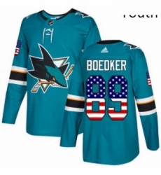 Youth Adidas San Jose Sharks 89 Mikkel Boedker Authentic Teal Green USA Flag Fashion NHL Jersey 