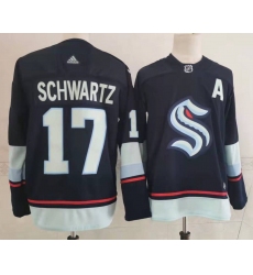 Men Seattle Kraken 17 Jaden Schwartz Navy Blue Adidas Stitched NHL Jersey