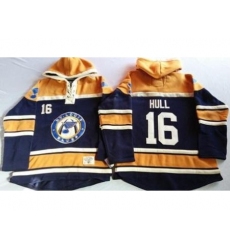 St. Louis Blues 16 Brett Hull Navy Blue Gold Sawyer Hooded Sweatshirt Stitched Jersey