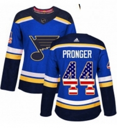 Womens Adidas St Louis Blues 44 Chris Pronger Authentic Blue USA Flag Fashion NHL Jersey 