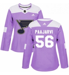 Womens Adidas St Louis Blues 56 Magnus Paajarvi Authentic Purple Fights Cancer Practice NHL Jersey 