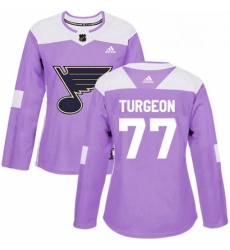 Womens Adidas St Louis Blues 77 Pierre Turgeon Authentic Purple Fights Cancer Practice NHL Jersey 
