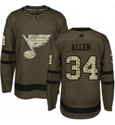 Youth Adidas St Louis Blues 34 Jake Allen Premier Green Salute to Service NHL Jersey 