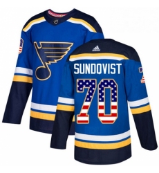 Youth Adidas St Louis Blues 70 Oskar Sundqvist Authentic Blue USA Flag Fashion NHL Jersey 