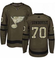 Youth Adidas St Louis Blues 70 Oskar Sundqvist Premier Green Salute to Service NHL Jersey 