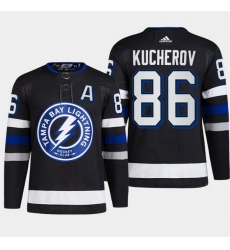 Men Tampa Bay Lightning 86 Nikita Kucherov Black Alternate Premier Breakaway Stitched Jersey