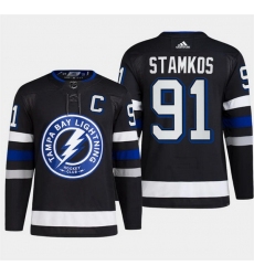 Men Tampa Bay Lightning 91 Steven Stamkos Black Alternate Premier Breakaway Stitched Jersey