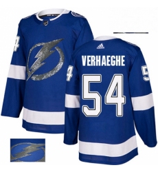 Mens Adidas Tampa Bay Lightning 54 Carter Verhaeghe Authentic Royal Blue Fashion Gold NHL Jersey 