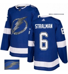 Mens Adidas Tampa Bay Lightning 6 Anton Stralman Authentic Royal Blue Fashion Gold NHL Jersey 