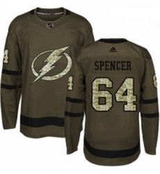 Youth Adidas Tampa Bay Lightning 64 Matthew Spencer Authentic Green Salute to Service NHL Jersey 