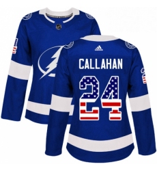 Womens Adidas Tampa Bay Lightning 24 Ryan Callahan Authentic Blue USA Flag Fashion NHL Jersey 