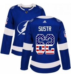 Womens Adidas Tampa Bay Lightning 62 Andrej Sustr Authentic Blue USA Flag Fashion NHL Jersey 