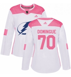 Womens Adidas Tampa Bay Lightning 70 Louis Domingue Authentic White Pink Fashion NHL Jerse