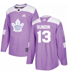 Mens Adidas Toronto Maple Leafs 13 Mats Sundin Authentic Purple Fights Cancer Practice NHL Jersey 