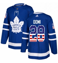 Mens Adidas Toronto Maple Leafs 28 Tie Domi Authentic Royal Blue USA Flag Fashion NHL Jersey 